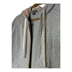Akademiks Gray Y2K hood zip up sweater satin lined hood